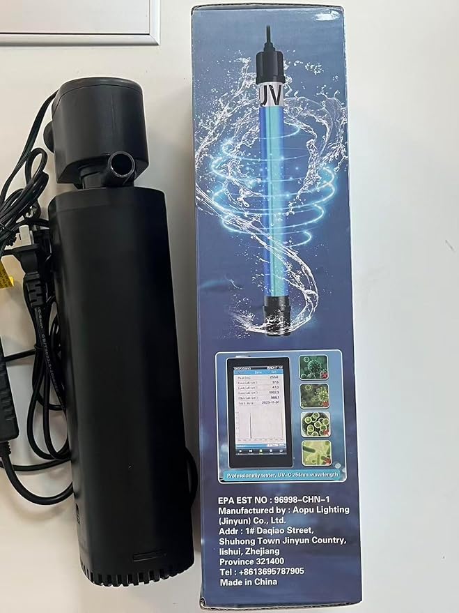 300GPH Aquarium Filter, UV Sterilizer for Aquarium for 45-120 Gallon, Submersible Pump Filter for Green Water Algae Clean, Ultra-Silent Green Killing Machine with Fish Tank & Turtle Tank Deodorization