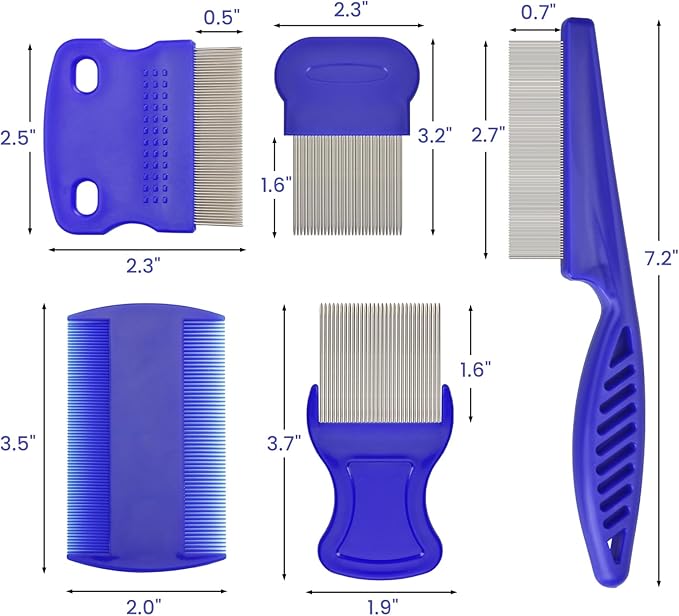 Flea Comb for Cats Dogs, 6 Pack Pet Lice Comb Set Pet Grooming Pets for Small, Medium & Large Pets (Blue)