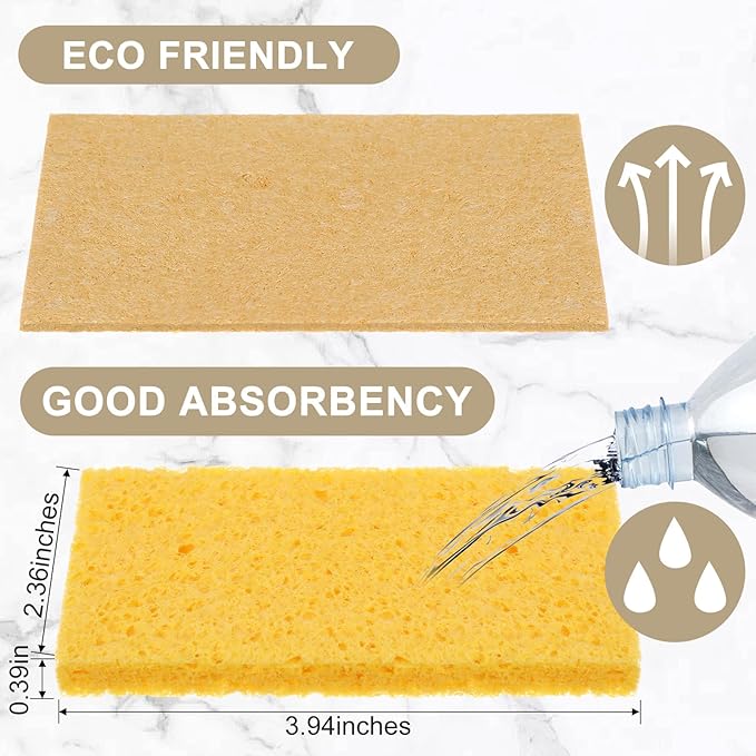 Zhengmy 100 Pieces Kitchen Sponge Bulk Natural Sponges for Dishes Compressed Wood Pulp Sponges Cleaning Sponge Without Scratching for Kitchen Bathroom, 3.9 x 2.4 x 0.12 Inch (Yellow)