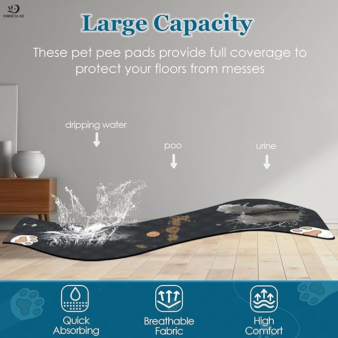 4-Pack Guinea Pig Cage Liner Washable, 24in x 47in Ultra-Absorbent Guinea Pig Bedding for Cage Non-Slip Leak-Proof Pee Pads for Dogs Rabbit Bunny Cat Litter Mat, Black