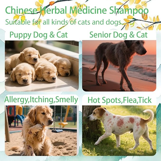 Cat and Dog Shampoo Conditioner, Hypoallergenic Medicated Puppy Shampoo，Veterinary Formula Dog Shampoo for Allergies and itching，Itchy Skin Relief for Smelly Dogs, Natural Sensitive Skin Care