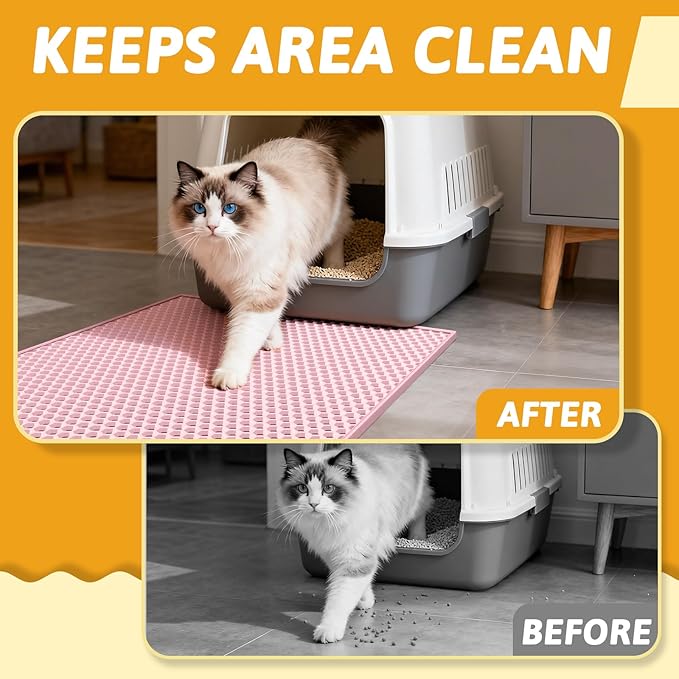 Pieviev Cat Litter Mat Double Layer Waterproof Urine Proof Trapping Mat 1 Pack (Pink, 24x15 Inch (Pack of 1))