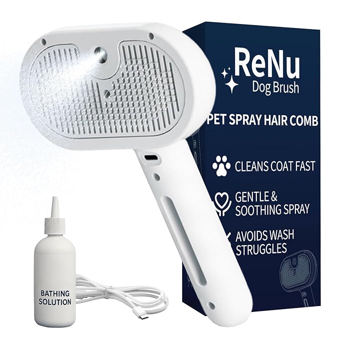 3 In 1 Self Cleaning Steamy Pet Brush, Pets Spray Hair Removal Comb - Anti-Static, Dog Grooming Tool with Steam & Self-Cleaning, Skin-Friendly Design + Bathing Solution