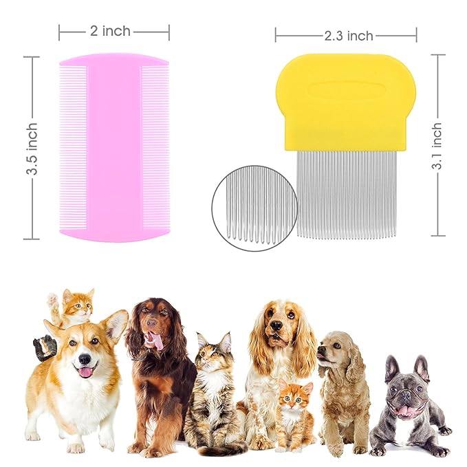 Lice Comb Flea Comb For Cats Dog Comb Pet Comb Set Metal Fine Tooth Comb Remove Tear Marks Float Hair Dandruff (A)