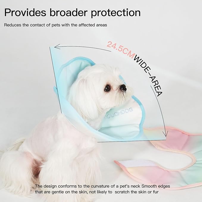 Touchdog Soft Recovery Cone Collar for Cats - Adjustable Elizabethan Collar with Waterproof PU Coating, Lightweight Design, 24.5cm/9.6in Wide Barrier, Foldable & Comfortable (Blue Gradient Color, S)