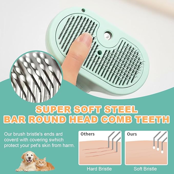 Pet Steam Brush for Dogs and Cats, 3 in 1 Steam Grooming Brush for Hair Shedding and Removal, Cleaning Spray Comb with Mist for Long-Haired Pets, Include Flea Comb, Nail Clippers, 2 Pet Toothbrushes