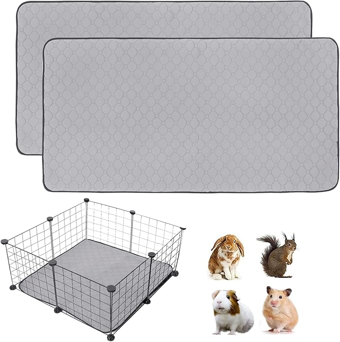 2 Pack Guinea Pig Cage Liners, 28'' X 28'' Washable Guinea Pig Pee Pads, Non Slip Reusable Super Absorbent Guinea Pig Training Mat Bedding Fleece for Small Animals Hamster Rabbit Chinchilla Rat
