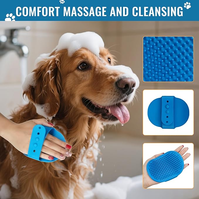 8 in-1 Dog Grooming Kit - Supplies for Short and Long Hair Dogs & Cats, Dog Brushes for Grooming, Dematting Comb for Pet, Bath Brush, Flea Comb, Pet Donditioner, Set in Blue