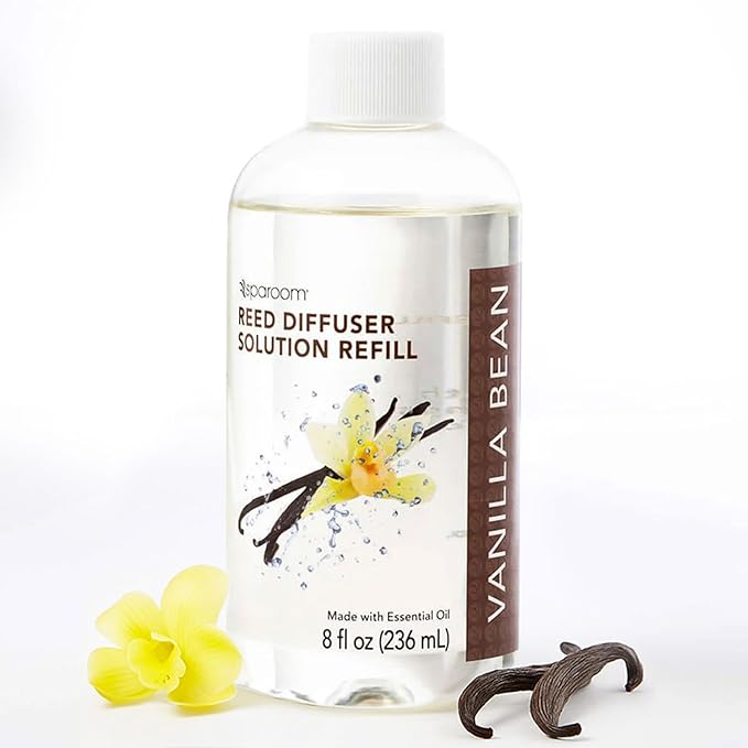 SpaRoom Reed Diffuser Oil Refill – Vanilla Bean Scent, 8oz Cozy Blend for Warmth and Comfort, Smooth and Sweet Aroma for Bedrooms, Lounges, or Relaxing Spaces, Long Lasting Ambient Scent