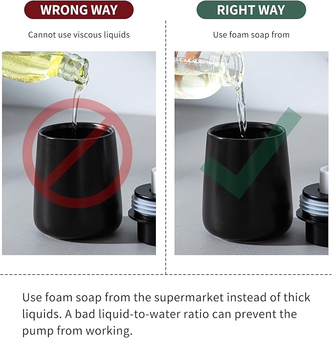 Enra Foaming Black Soap Dispenser, 12 oz Ceramic Refillable Modern Foam Soap Dispenser for Bathroom and Kitchen with Easy-to-Press Pump