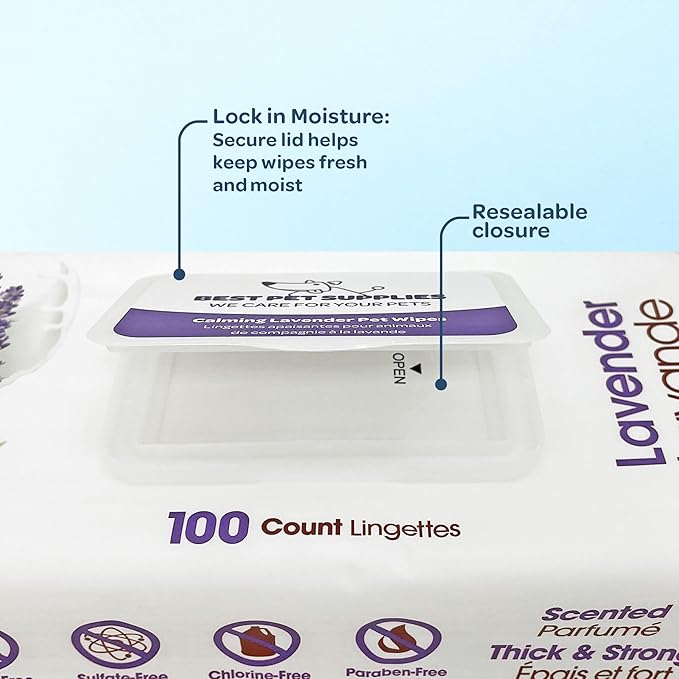 Best Pet Supplies Pet Grooming Wipes for Dogs & Cats,Deodorizer for Coats & Dry, Itchy, or Sensitive Skin, Clean Ears, Paws, Body, & Butt - Calming Lavender, 400 Count