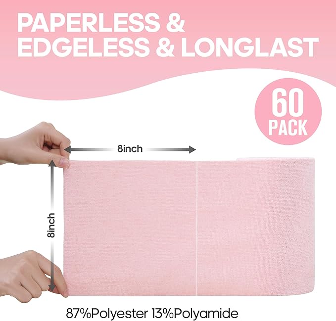 Fantasticlean Microfiber Cleaning Cloth Roll -60 Pack, Tear Away Paperless Towels, 8" x 8", Reusable Washable Rags, for Home Kitchen, Pet, Office, Indoor Outdoor, Compact and Portable (Pink)