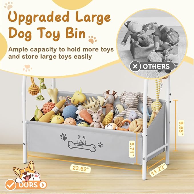 Large Dog Toy Basket (23.6"x11.2"x9.7"), Dog Toy Bin with Storage Organizer, Trapezoid Dog Toy Box for Dog Stuff, Toy Holder Chest for Pet Dog Cat, Dog Essentials for Dog Accessories
