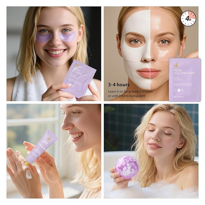 Christmas Gifts for Women, Lavender 33 Pcs Spa Bath & Body Gift Set, Face Sheet Mask Skin Care, Hydrogel Mask, Lip Gloss, Cosmetic Bag, Face Serum, Necklace, Cleanser, Gua Sha, Mother Day, Birthday