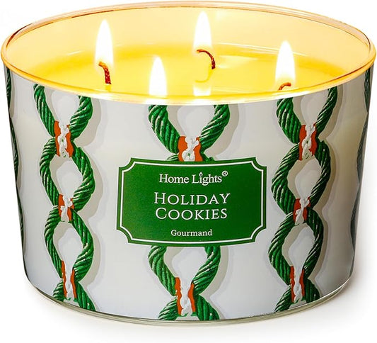 HomeLights 4-Wick Candles for Home Scented - 18oz Soy Wax Blend Candle Long-Lasting Fragrance, Rustic Modern Home Decor and Housewarming Gifts, Holiday Cookies