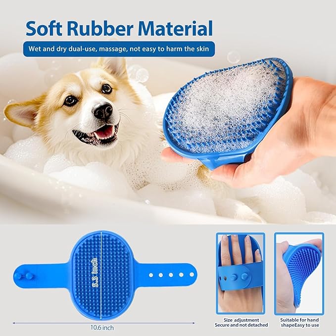 4-in-1 Pet Grooming Kit - Deshedding Rake, Fine Tooth Comb, Grooming Gloves & Massage Brush for Dogs & Cats - Remove Loose Hair, Reduce Shedding, Detangle Mats (Grooming Rake Set)