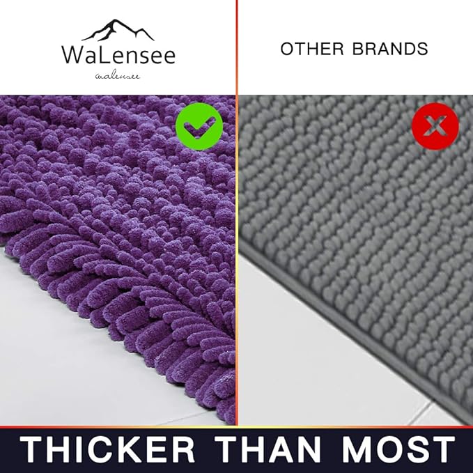 Walensee Bathroom Rug Non Slip Bath Mat (24x17 Inch Lavender) Water Absorbent Super Soft Shaggy Chenille Machine Washable Dry Extra Thick Perfect Absorbant Best Small Plush Carpet for Shower Floor