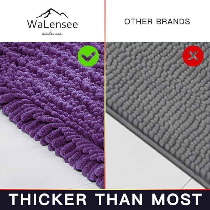 Walensee Bathroom Contour Rug Non Slip Toilet U Shaped Bath Mat (20x24, Lavender) Water Absorbent Super Soft Shaggy Chenille Machine Washable Dry Extra Thick Perfect Absorbant Best Plush Carpet