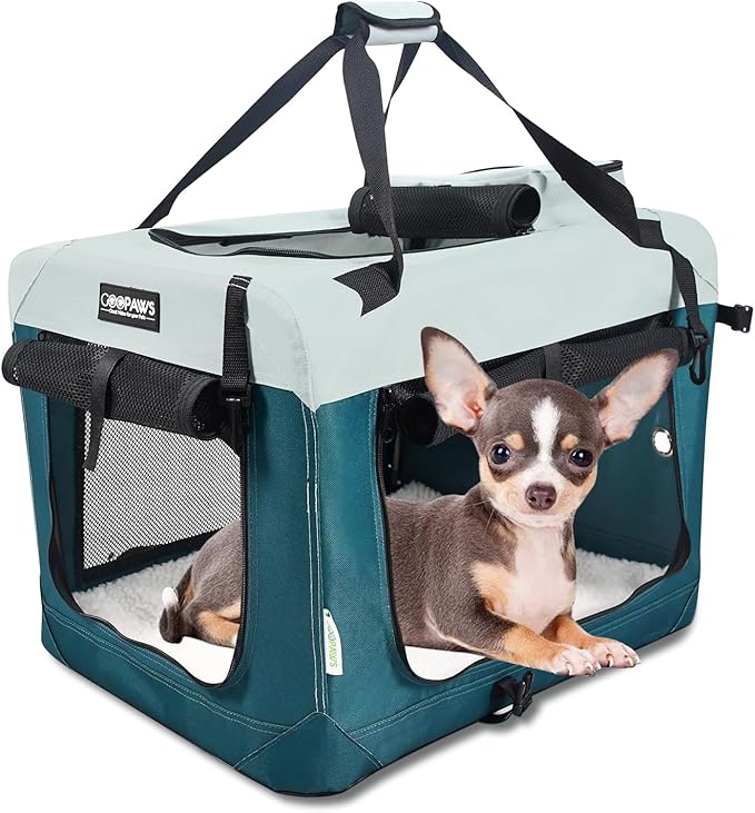 JESPET Soft Dog Crates Kennel for Pets, 3 Door Soft Sided Folding Travel Pet Carrier with Straps and Fleece Mat for Dogs, Cats, Shale Green, 36'' (8-Teal Blue, Small(24" L x 16.5" W x 16.5" H))