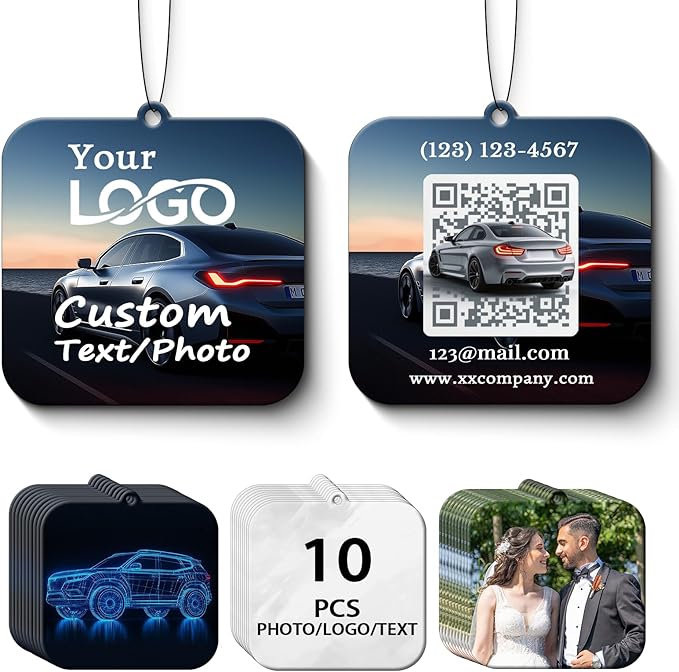 10-1000Pcs Custom Logo Car Air Fresheners Bulk, Custom Air Fresheners with Picture Double Sided, Personalized Air Freshener for Car, Suitable for Custom Gifts for Branding Business Events (Square)