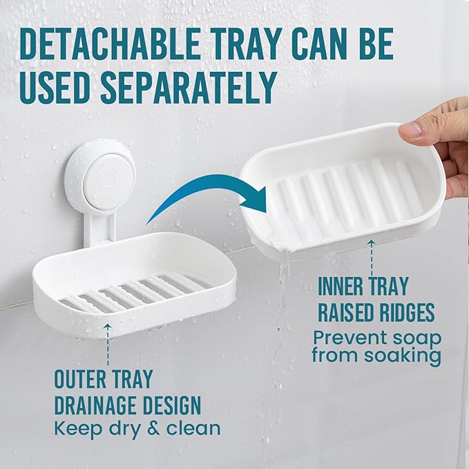 TAILI Soap Dish Soap Holder Suction Cup Powerful Vacuum Suction, Strong Sponge Holder for Shower, Bathroom, Tub and Kitchen Sink, Drill-Free, Removable
