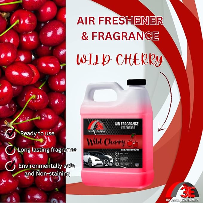 3E Wild Cherry Air Freshener, Deodorizer, and Odor Eliminator, Ready-to-use Fragrance, All Natural (Great for Cars, RV's, Trucks,Home, Office, & More) (64 fl oz) HALF GALLON, Made in the USA