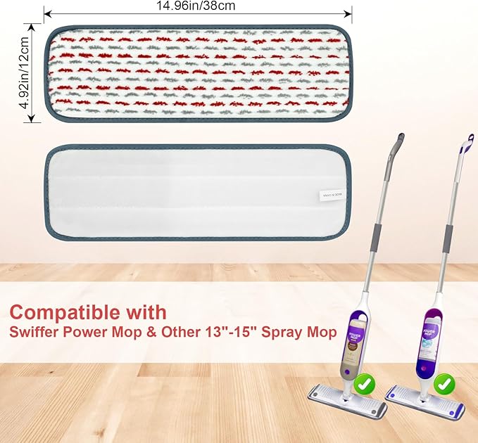 4 Pack Upgraded Reusable Mop Pads Compatible with Swiffer PowerMop, Mopping Pad Compatible with Swiffer Power Mop, Spray Refill for Multi-Surface Floor Cleaning, Reusable Thicker Microfiber Material