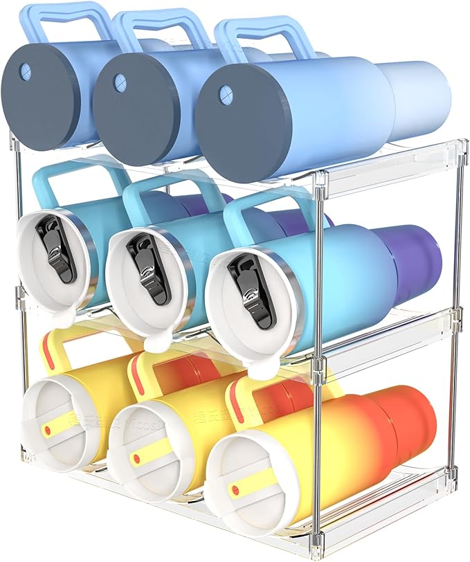 Yieach Stackable 40oz Water Bottle Storage Organizer,4.7"W X5.3 H Large Compartment For Stanley Yeti Tumbler Water Bottle Storage Rack and wine holder for Kitchen Cabinets Pantry,3 Pack Hold 9 Bottles