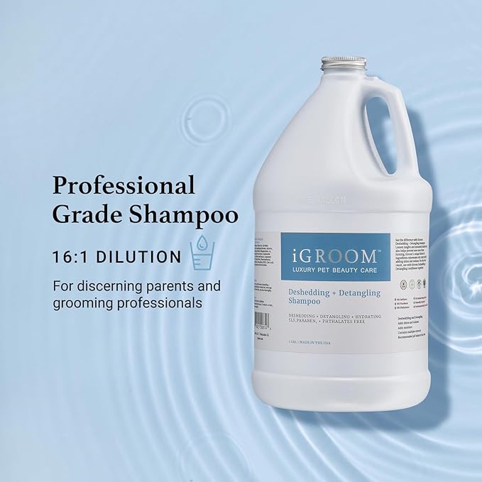 iGroom Deshedding & Detangling Dog Shampoo, Luxury Pet Beauty Care, Loosen Tangles + Unwanted Undercoat, Adds Shine + Volume, Made in USA (16 OZ)