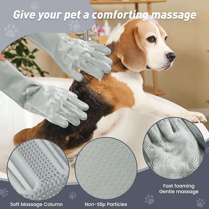 Pet Shower & Bath Supplies，Dog Shampoo Brush Set with Towel, Washing Gloves,Comb for Dogs and Cats (large Grey)