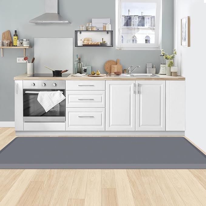 KitchenClouds Kitchen Mat Cushioned Anti Fatigue Rug 24"x70" Waterproof, Non Slip, Standing and Comfort Desk/Floor Mats for House Sink Office (Grey,0.8inch)
