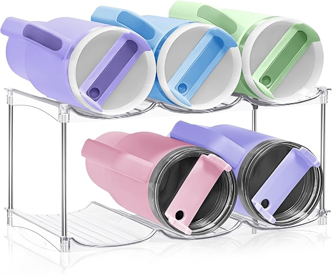Water Bottle Organizer - Stanley Cup Holder for Cabinet Stackable Water Bottle Holder, Kitchen Pantry Organizers and Storage for Stanley Tumbler 40oz, Tumbler Storage Organizer, 2 pack