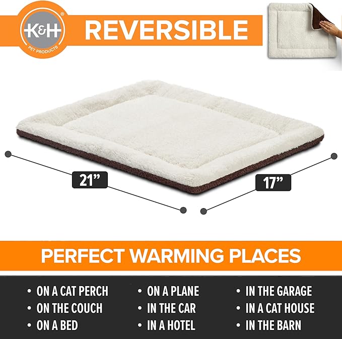 K&H PET PRODUCTS Self-Warming Cat Bed Pad, Self Heating Pad for Outdoor Cat Houses, Warming Mat for Indoor Pet Beds & Furniture, Reversible Blanket, Washable - Small 21 X 17in Oatmeal/Chocolate