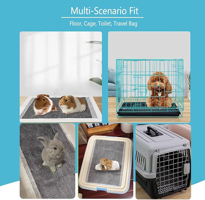 Guinea Pig Pee Pads, Disposable Rabbit Cage Liners, Charcoal Odor Controlling Absorbent Waterproof Pee Pads for Hamster, Bunny, Ferret, Chinchilla and Other Small Animals (18" x 13", 120 PCS)