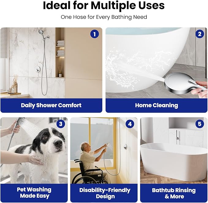 JOMOO Shower Hose, 99 Inch Extra Long Flexible Stainless Steel Handheld Shower Hose Extension with Brass Insert and Nut, EPDM Inner Tube, Anti-Kink Chrome Shower Head Hose Replacement