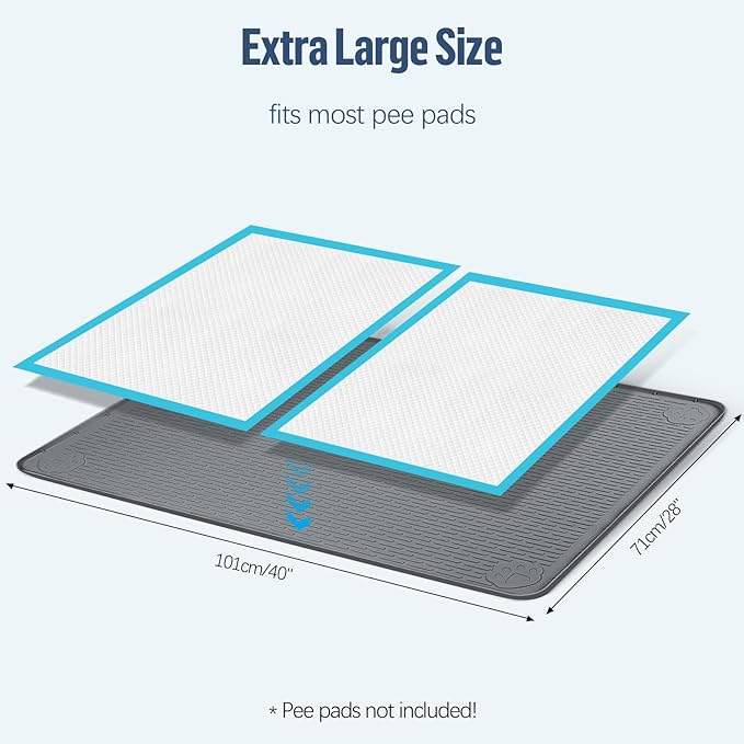 Pee Pad Holder for Dogs, 40" x 28" Silicone Pee Tray Mat Leak-Proof, High Edge, No Spill Pet Pad Holder for Puppy, Cat, Rabbit, Training Pads for Floor Protection, No Pee Pads (Dark Grey)