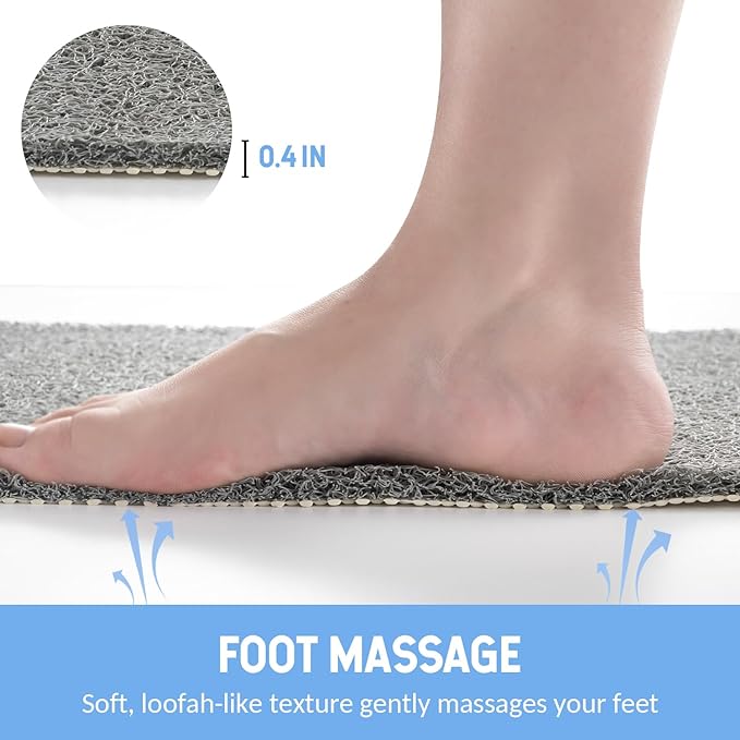 Non Slip Shower Mat, Anti Slip Bath Mat, Quick Drying Bath Tub Mats, Foot Scrubber Mat, Anti Slip Mat for Tub, Floor, Bathroom, Home, Kitchen, Hotel (Grey 24”x24”)