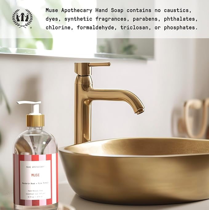 Muse Apothecary Hand Ritual - Aromatic and Nourishing Hand Soap, Infused with Natural Aromatherapy Essential Oils - Great Valentine's Day Gift - 16 oz, Mandarin Rosè + Pink Pomelo