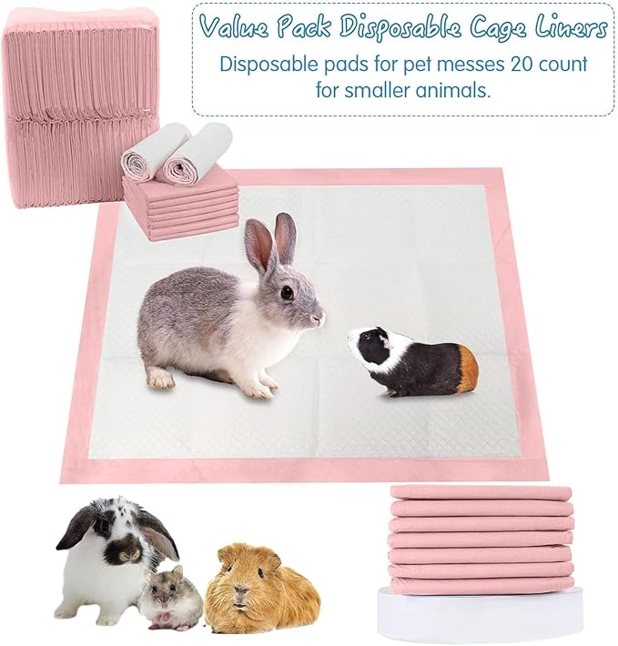 Tfwadmx Rabbit Pee Pads 20 Pcs 18"× 13" Disposable Cage Liners Leak-Proof Super Absorbent Potty Training Pad for Puppy Guinea Pigs Hedgehog Hamsters Chinchillas Cats and Other Small Animals