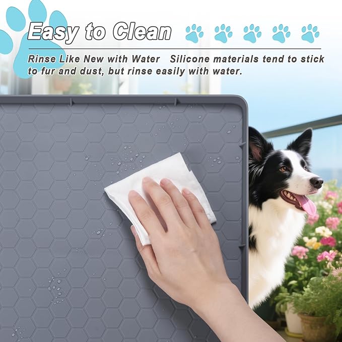 Cat Litter Mat 34" X 22", Cat Litter Box Mats Waterproof Silicone Pad for Floor Pee Pad Tray Holder with Complimentary 6 Clamps