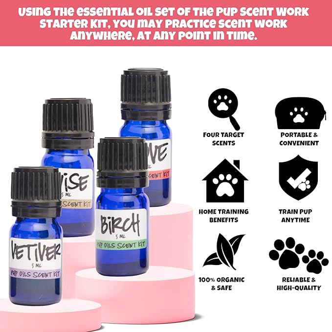 Ink Oil - Pup Scent Work Starter Kit I AKC Training Kit I Complete Nose Scentwork - Anise, Birch, Clove & Cypress Scent I Portable Small Aid Kit for Pet Home or AKC Trainer - Pure Essential Oils Sets