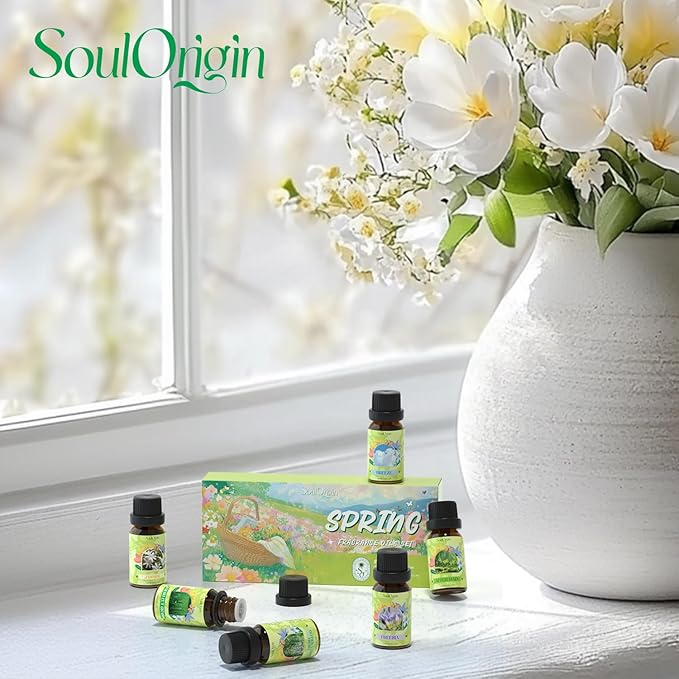 Spring Fragrance Oils Set, Essential Oil Gift Set for Diffuser, Spring Scent Diffuser Oil, Diffuser Scents Oil for Home,Freesia,Breeze,Fresh Green Willow,Fresh Cut Grass,Jasmine, After Rain
