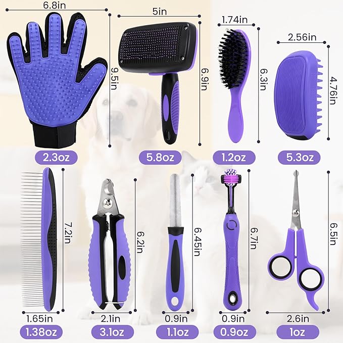 Pet Grooming Kit 9-in-1For Dogs and Cats: Deshedding Brush, Nail Clippers & Massage Glove for Daily Grooming, Shed Control & Bonding at Home – Essential Tools for Pet Owners
