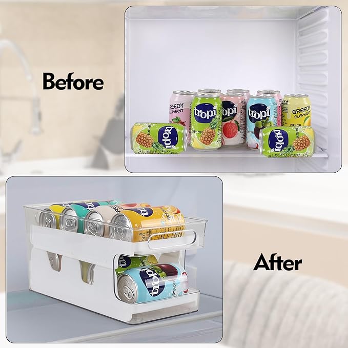 Soda Can Storage Organizer, Rolling Soda Can Dispenser for Refrigerator, Cabinet, Pantry, 2 Packs