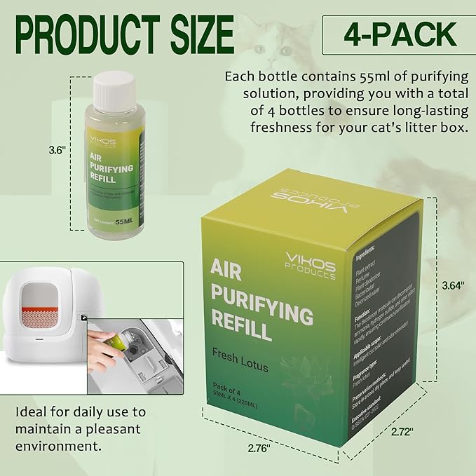 (4 Bottles, Fresh Lotus) Cat Litter Deodorizer Compatible with PETKIT PuraX PuraMax Self-Cleaning Cat Litter Box Deodorizer Replaced Odor Removers Refills