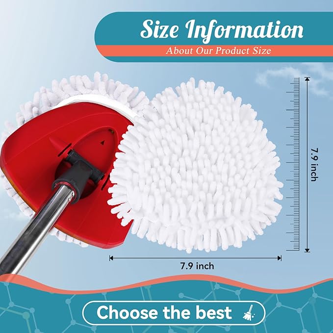 2 Pack Spin Mop Heads Replacements for Ocedar Easywring 1 Tank System Mop Replace Head Attachments, Microfiber Chenille Mop Pad Spin Mop Refill for O Cedar Mop Head