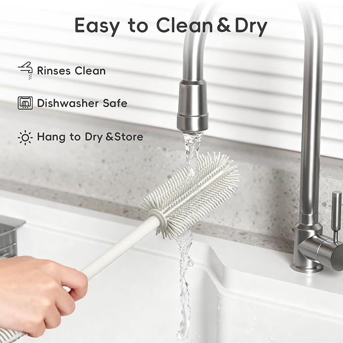 Baby Bottle Brush and Straw Cleaner Brush Set, Extra Long Double-Ended Soft Silicone Brush Cleaner for Baby Bottles, Water Bottles, Cups, Breast Pumps, Detachable & Hangable