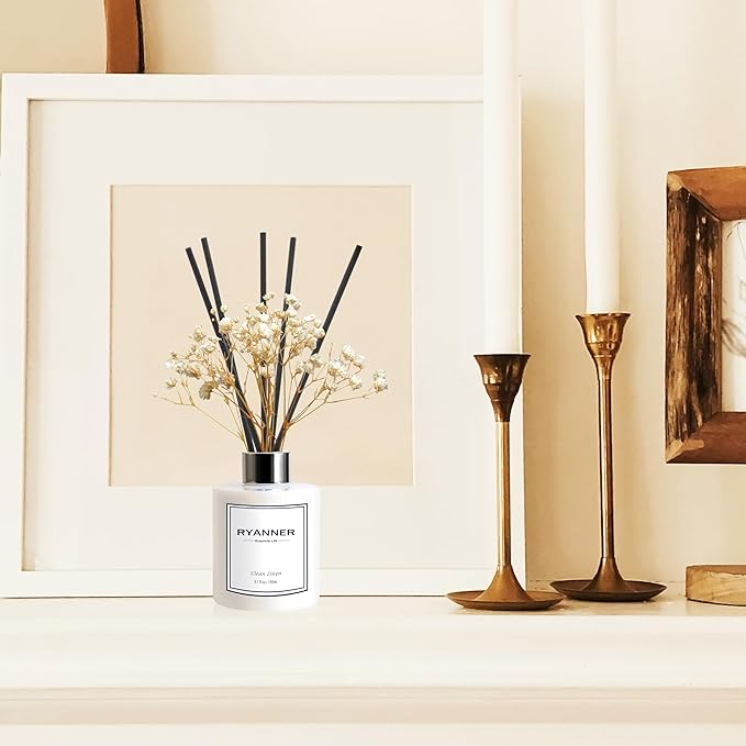 Reed Diffuser Set,5.1 fl oz Clean Linen Scent Diffuser with Sticks Home Fragrance Reed Diffuser with Essential Oil for Bathroom Shelf Decor&Air Freshener,Home Bathroom Office Decor & Gifts