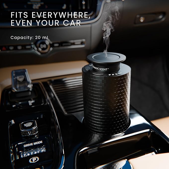 The Magic Scent Mini USB Car Diffuser - Waterless Scent Machine for Home & On-The-Go - Intensity Control & Timer - Waterless Oil Diffuser - Rechargeable Car Air Freshener Diffuser up to 400 sq. ft.
