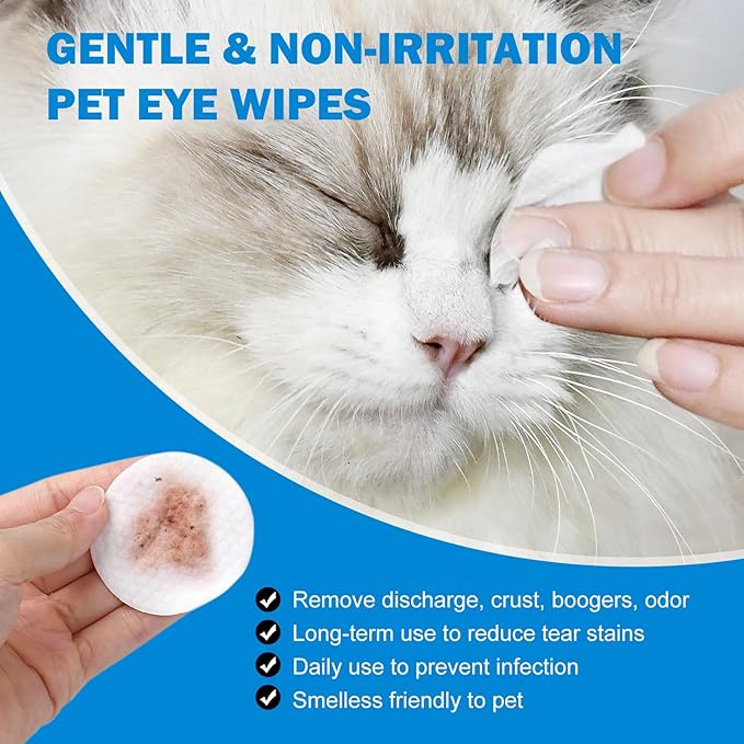 300Pcs Dog Eye Wipes Biodegradable, Hypoallergenic Cat Dog Eye Cleaner, Pet Tear Stain Remover Wipes | Wrinkle, Face, Eye Cleaner Pads to Gently Remove Discharge, Crust | Unscented Pet Tear Wipe